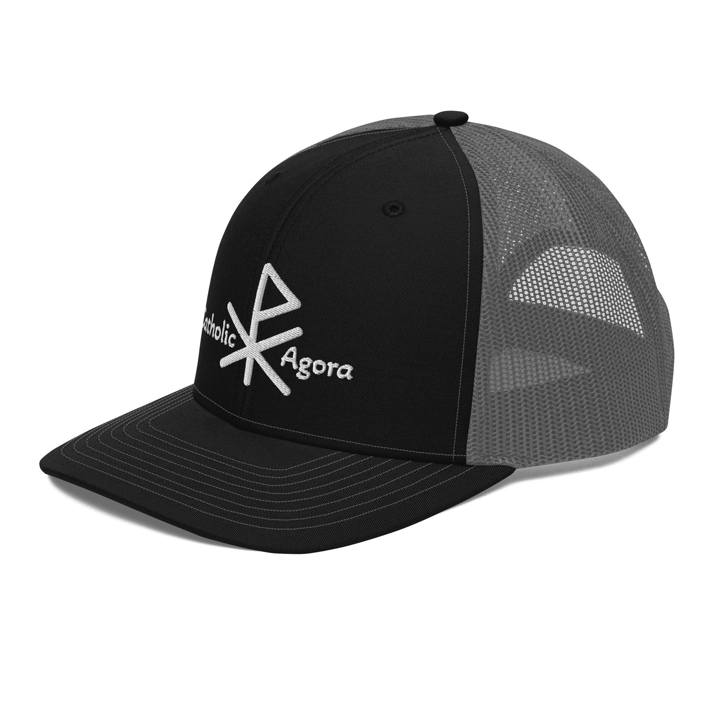 White Catholic Agora Logo Black/Grey Trucker Cap