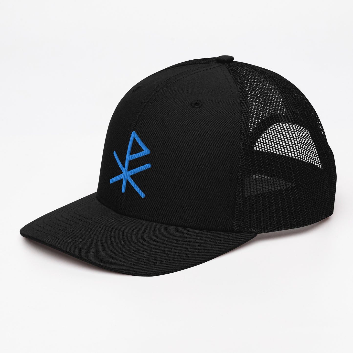 Blue Chi-Rho Black Trucker Cap