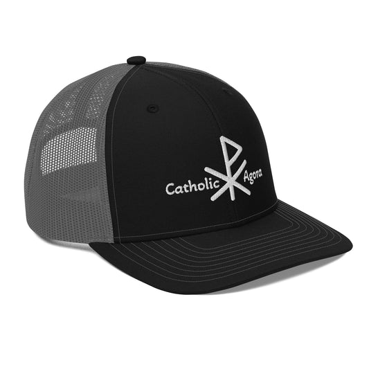 White Catholic Agora Logo Black/Grey Trucker Cap