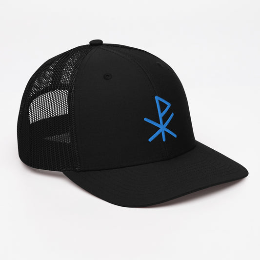 Blue Chi-Rho Black Trucker Cap